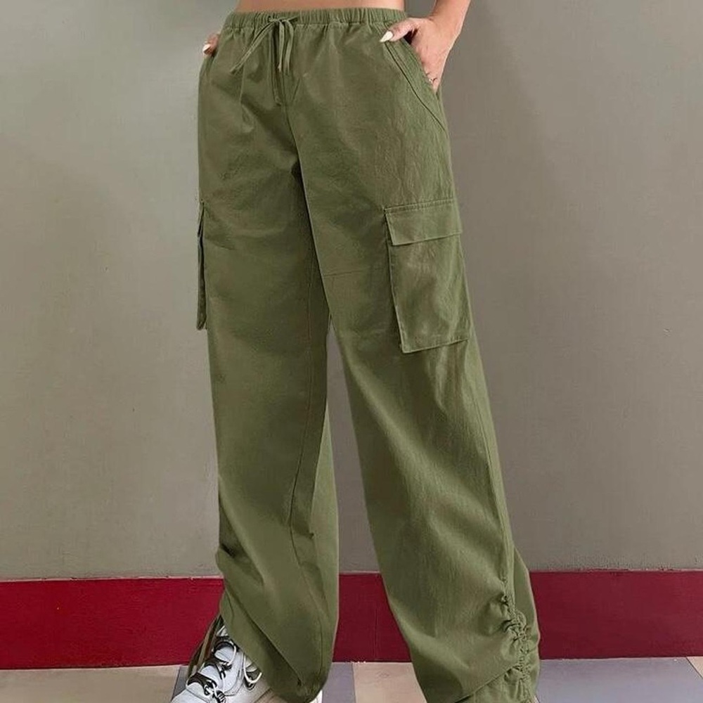 Olive Green Jogger Cargo Drawstring Pants